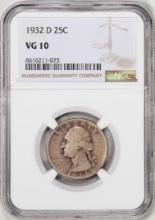 1932-D Washington Quarter Coin NGC VG10