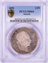 1892 Austria 2 Florin Silver Coin PCGS MS64