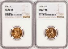 Lot of 1939 & 1939-S Lincoln Wheat Cent Coins NGC MS67RD