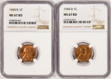 Lot of (2) 1940-D Lincoln Wheat Cent Coins NGC MS67RD