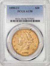 1890-CC $20 Liberty Head Double Eagle Gold Coin PCGS AU50