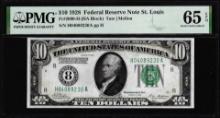 1928 $10 Federal Reserve Note St. Louis Fr.2000-H PMG Gem Uncirculated 65EPQ