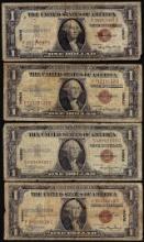 Lot of (4) 1935A $1 Hawaii WWII Emergency Issue Silver Certificate Notes