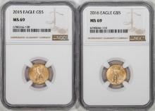 Lot of 2015-2016 $5 American Gold Eagle Coins NGC MS69