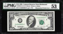 1995 $10 Federal Reserve Note Mismatched Prefix Error Fr.2032-E PMG About Unc. 53