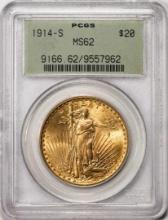 1914-S $20 St. Gaudens Double Eagle Gold Coin PCGS MS62 Old Green Holder
