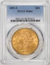 1892-S $20 Liberty Head Eagle Gold Coin PCGS MS61