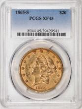 1865-S $20 Liberty Head Double Eagle Gold Coin PCGS XF45