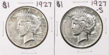 Lot of 1927 & 1927-S $1 Peace Silver Dollar Coins