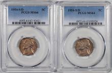 Lot of (2) 1954-S/D Jefferson Nickel Coins PCGS MS64