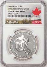 1983 Canada $1 Proof World University Games Silver Dollar Coin NGC PF69 Ultra Cameo