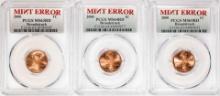 Lot of (3) 2000 Lincoln Memorial Cent Coins Mint Error Broadstruck PCGS MS63/64/65RD