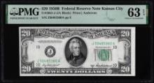 1950B $20 Federal Reserve Note Kansas City Fr.2061-J PMG Choice Uncirculated 63EPQ