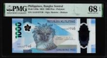 2022 Philippines Central Bank 1000 Piso Note P230a PMG Superb Gem Uncirculated 68EPQ