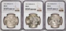 Lot of (3) 1921 $1 Morgan Silver Dollar Coins NGC MS63