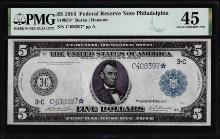 1914 $5 Federal Reserve Star Note Philadelphia Fr.854* PMG Choice Extremely Fine 45