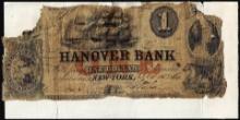 1860 $1 Hanover Bank New York, NY Obsolete Note on National Deposit Slip