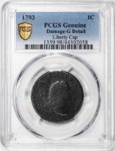 1793 Liberty Cap Flowing Hair Large Cent Coin PCGS G Detail