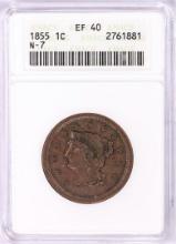 1855 Braided Hair Large Cent Coin ANACS EF40 N-7