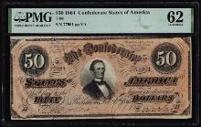 1864 $50 Confederate States of America Note T-66 PMG Uncirculated 62