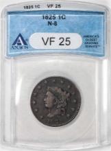 1825 N-8 Coronet Head Large Cent Coin ANACS VF25