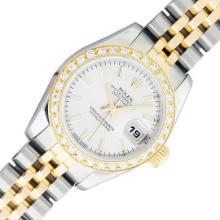 Rolex Ladies Two Tone Silver Index Diamond Datejust Wristwatch