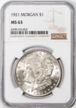 1921 $1 Morgan Silver Dollar Coin NGC MS63