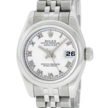 Rolex Ladies Stainless Steel White Roman Datejust Wristwatch