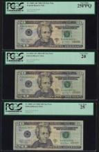 Lot of (3) 2004 $20 Federal Reserve STAR Notes Fr.2089-A* PCGS Graded