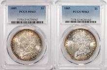 Lot of (2) 1885 $1 Morgan Silver Dollar Coins PCGS MS63 Nice Toning