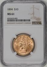 1894 $10 Liberty Head Eagle Gold Coin NGC MS61