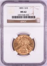 1893 $10 Liberty Head Half Eagle Gold Coin NGC MS62