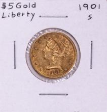 1901-S $5 Liberty Head Half Eagle Gold Coin