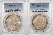 Lot of (2) 1896 $1 Morgan Silver Dollar Coins PCGS MS63