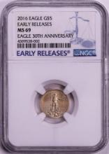 2016 $5 American Gold Eagle Coin NGC MS69 Early Releases