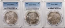 Lot of (3) 1896 $1 Morgan Silver Dollar Coins PCGS MS63