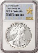 2023-W $1 Proof American Silver Eagle Coin NGC PF69 Ultra Cameo Congratulations Set