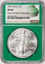 1997 $1 American Silver Eagle Coin NGC MS69 Green Core
