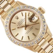 Rolex Ladies 18K Yellow Gold Diamond President Wristwatch