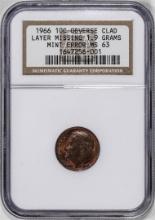 1966 Roosevelt Dime Mint Coin ERROR Obverse Clad Layer Missing 1.9 Grams NGC MS63