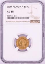 1873 Closed 3 $2 1/2 Liberty Head Quarter Eagle Gold Coin NGC AU55