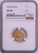 1914-D $2 1/2 Indian Head Quarter Eagle Gold Coin NGC AU58