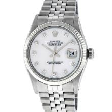 Rolex Mens Stainless Mother Of Pearl Diamond Datejust Wristwatch