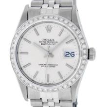 Rolex Mens Stainless Steel Silver Index Diamond Datejust Wristwatch