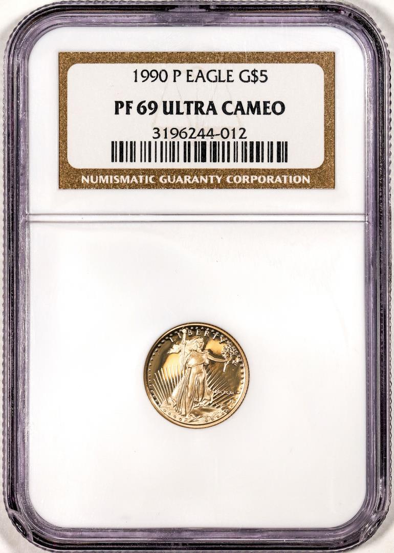 1990-P $5 Proof American Gold Eagle Coin NGC PF69 Ultra Cameo