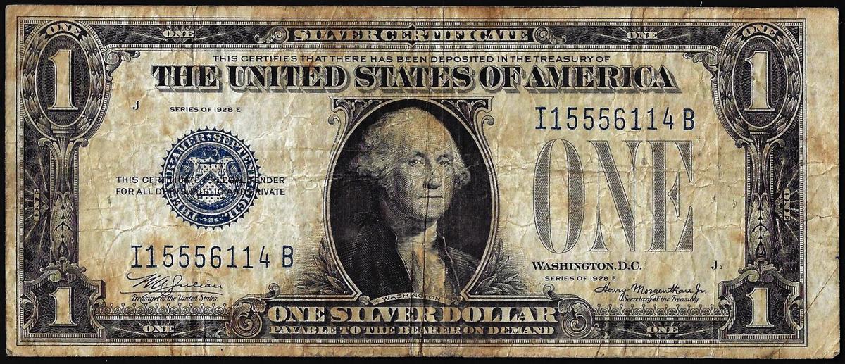 1928E $1 Funnyback Silver Certificate Note