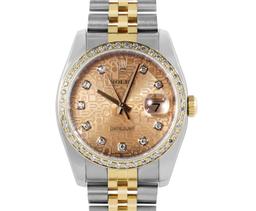 Rolex Mens Two Tone Factory Champagne Diamond Datejust Wristwatch