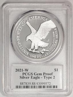 2021-W Type 2 $1 Proof American Silver Eagle Coin PCGS Gem Proof Emily Damstra Signed