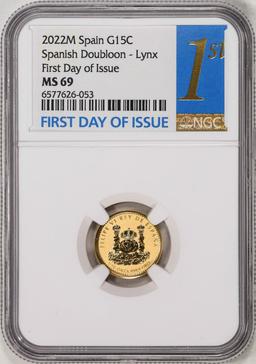 2022M Spain 15 Euro Cent Lynx Gold Doubloon Coin NGC MS69 FDOI