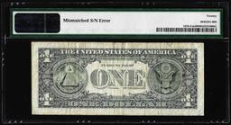 1993 $1 Federal Reserve Note Mismatched Serial Number Error Fr.1918-Fm PMG Very Fine 20